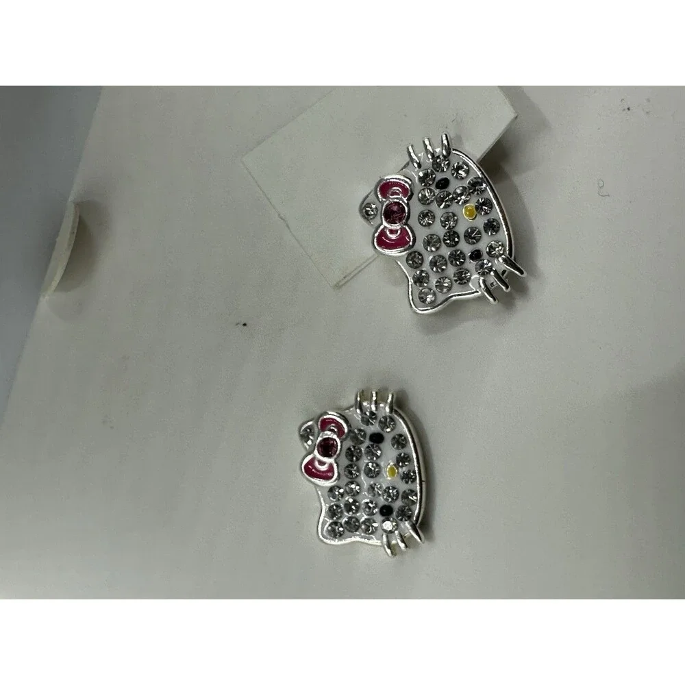 Hello Kitty Sterling Silver Kids Earrings Studs Sanrio New In Gift Box Pink Bow